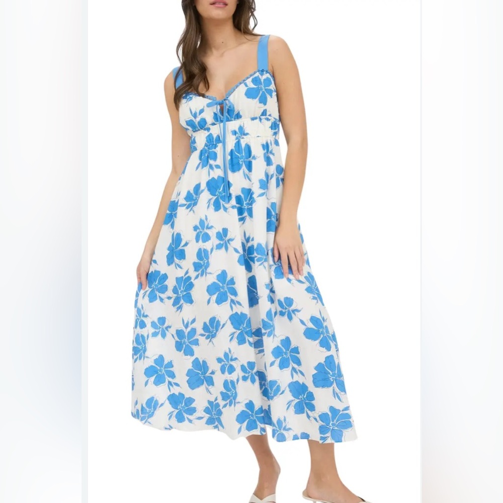 Blu Pepper Blue White Floral Midi Dress M Cottagecore Coastal Vacation Sundress - Picture 2 of 13